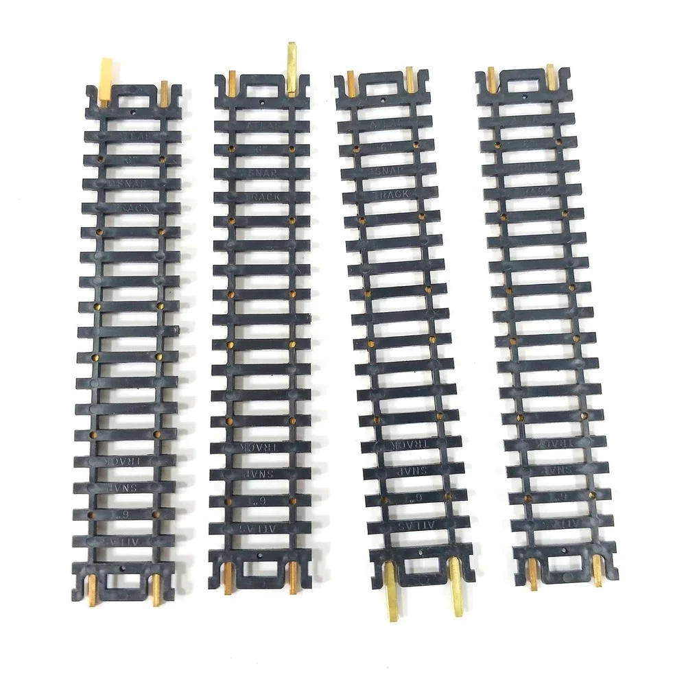 Atlas Snap-Track HO Scale 6 Inch Straight Track Brass Rail Lot of 4 Black Ties